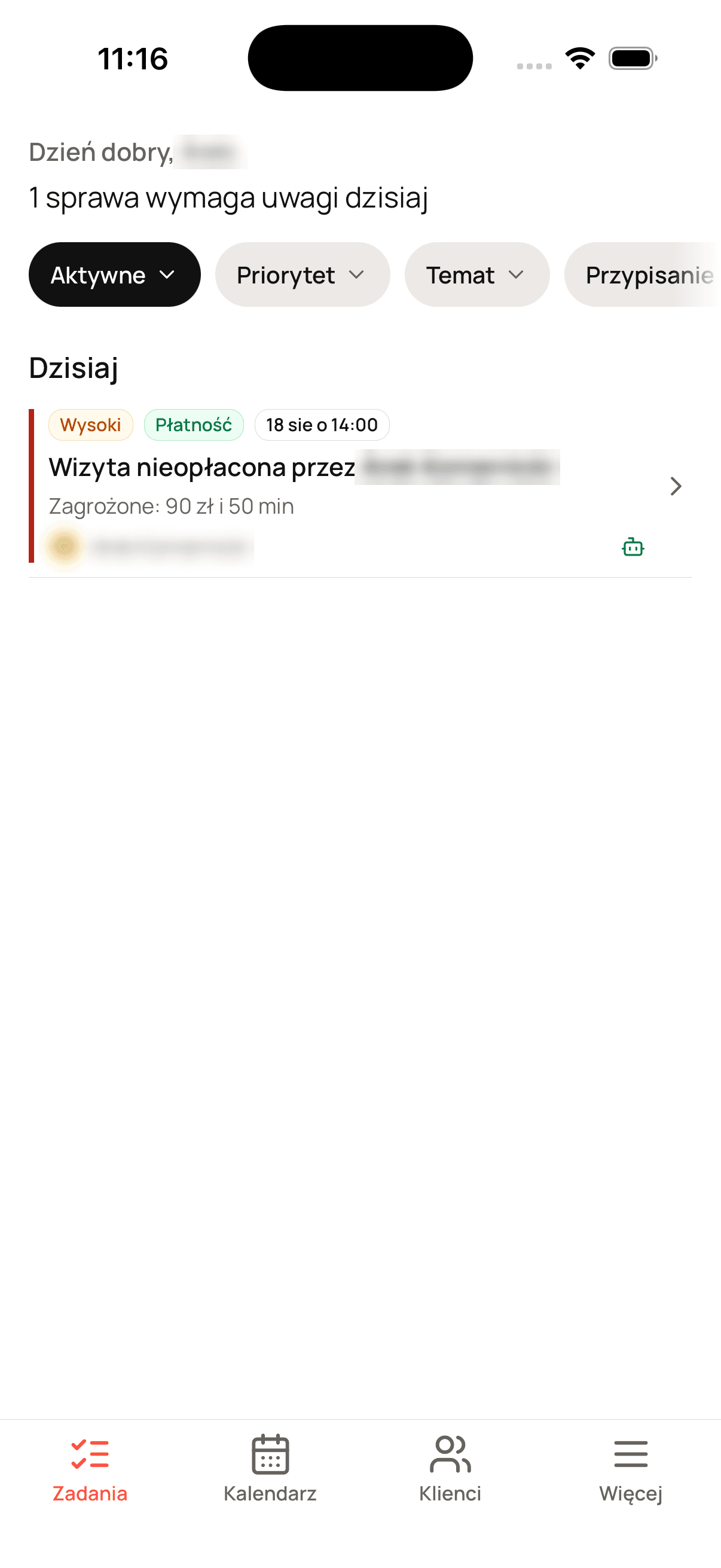 Ekran zadań w aplikacji iOS Efika