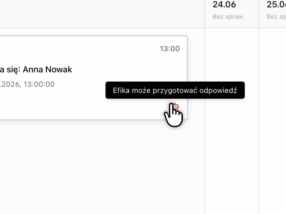 Widok zadań AI i priorytetów dnia w Efice