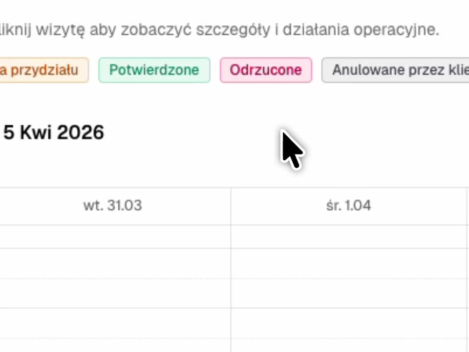 Kalendarz usług i dostępności w Efice