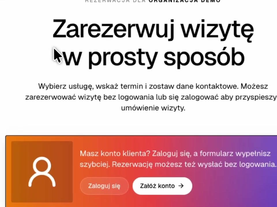 Strona rezerwacji dla klientów w Efice