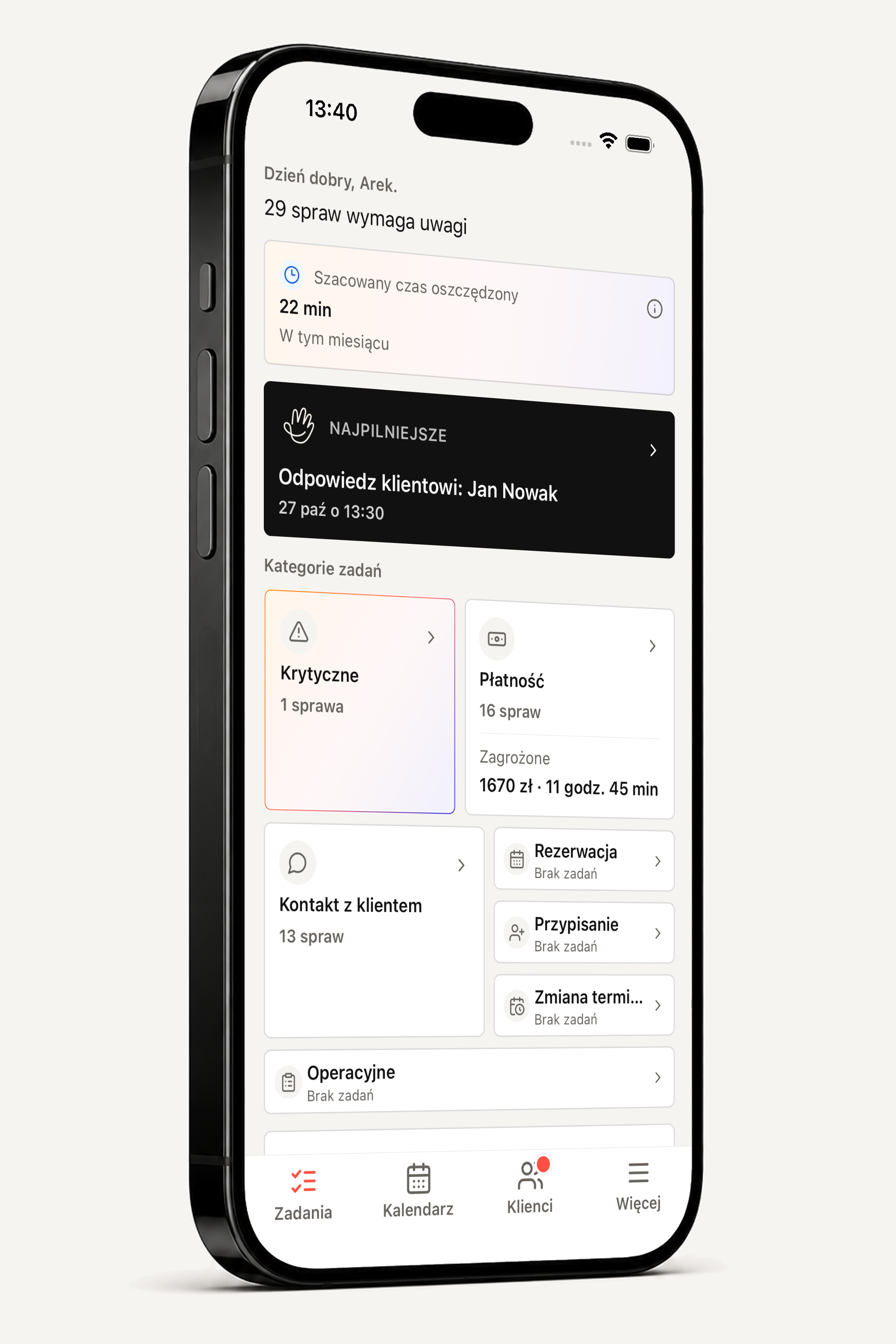 Ekran zadań w aplikacji iOS Efika
