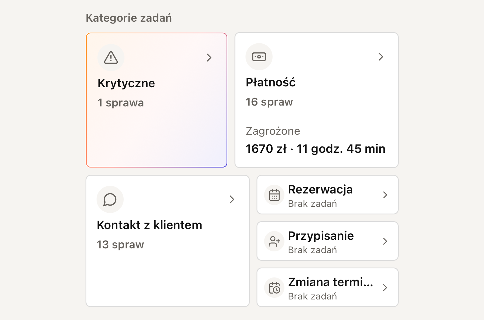 Szybki dostęp do kategorii spraw w aplikacji Efika